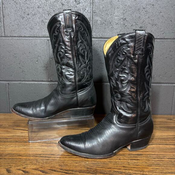 Vintage Domini Pelle Black Lizard Cowboy Boots 10.5 EE Made in Mexico Western - Picture 2 of 9